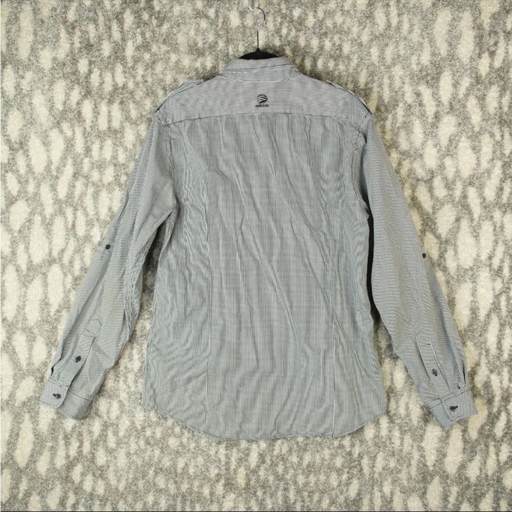 Adidas SLVR Button Up Long Sleeve Shirt Mens Large Gray Check Pattern Cotton - Picture 2 of 13